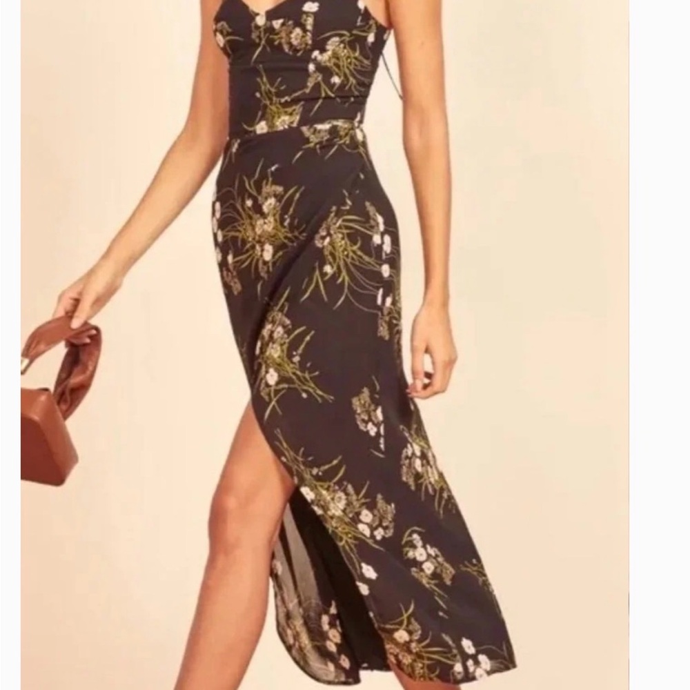 Reformation Juliette Black Split Midi Dress